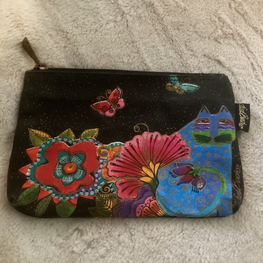 LAUREL BURCH CANVAS FELINE MINI COSMETIC BAG SMALL CLUTCH